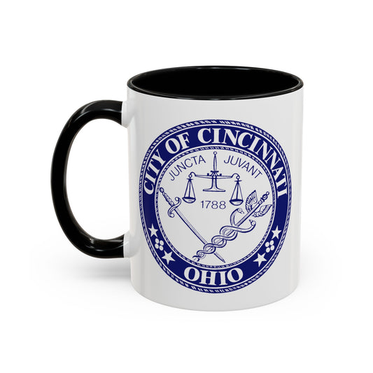 City of Cincinnati Seal Coffee Mug - Double Sided Print, Black Accent White Ceramic, 11oz by TheGlassyLass.com