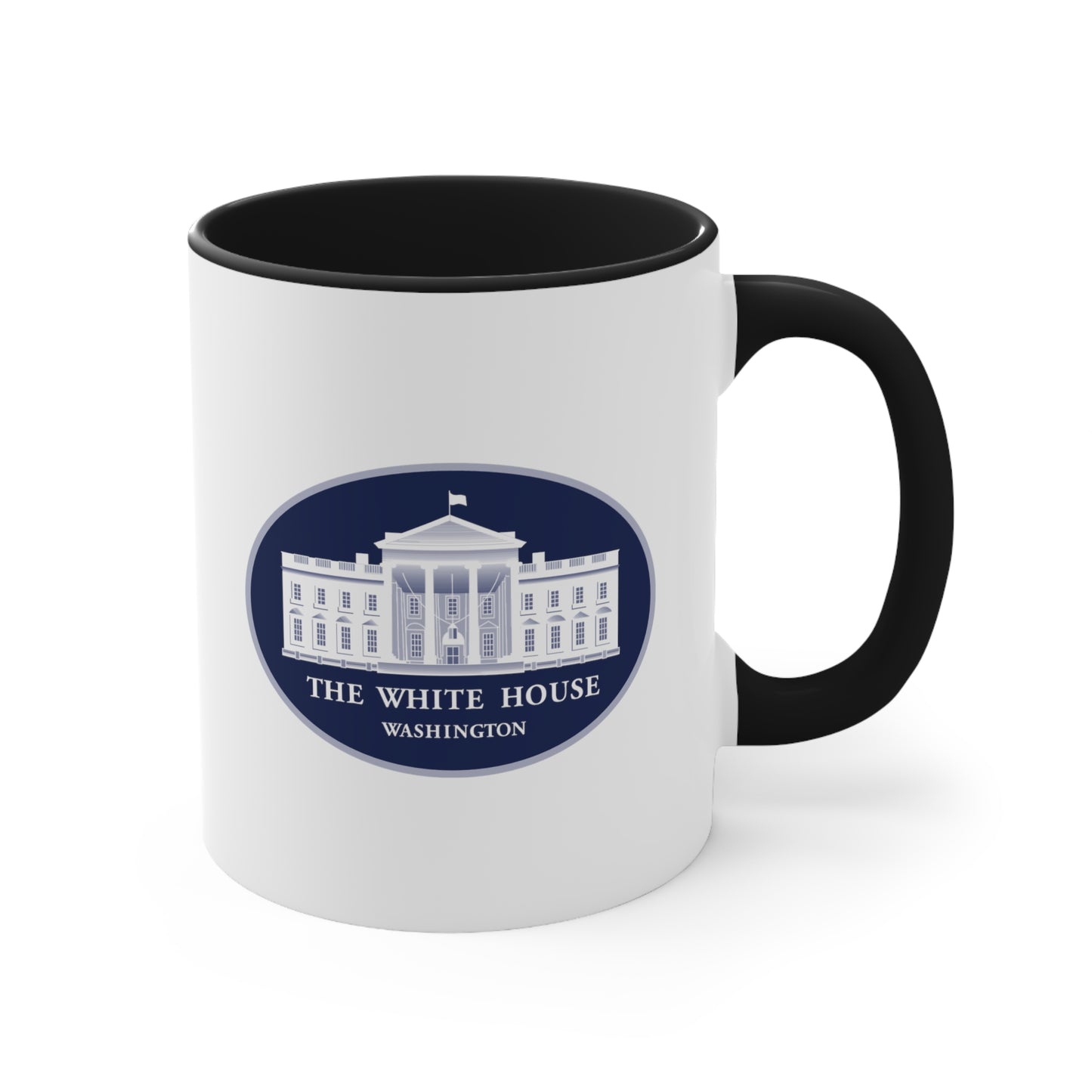 The White House Coffee Mug - Double Sided Black Accent White Ceramic 11oz by TheGlassyLass
