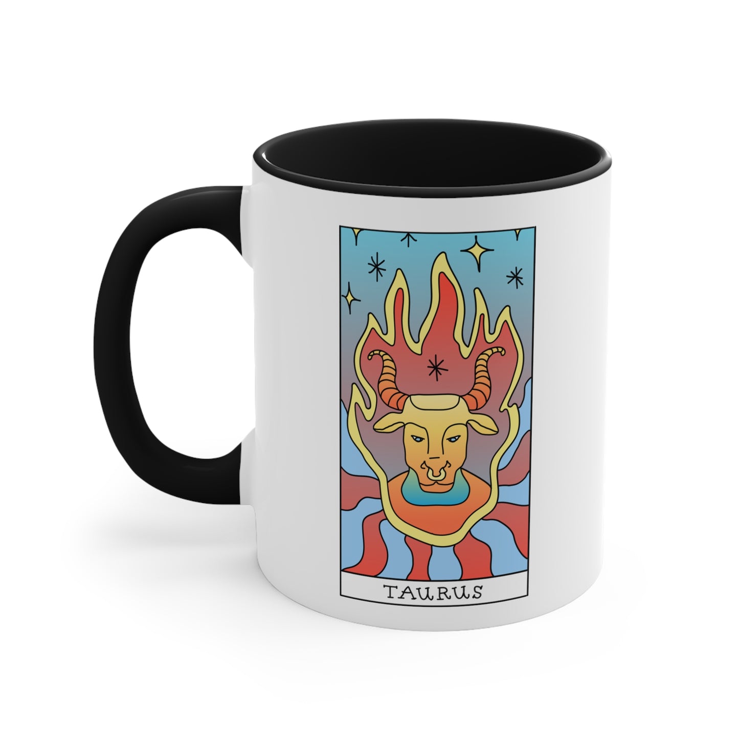 Taurus Tarot Card Coffee Mug - Double Sided Black Accent Ceramic 11oz by TheGlassyLass.com