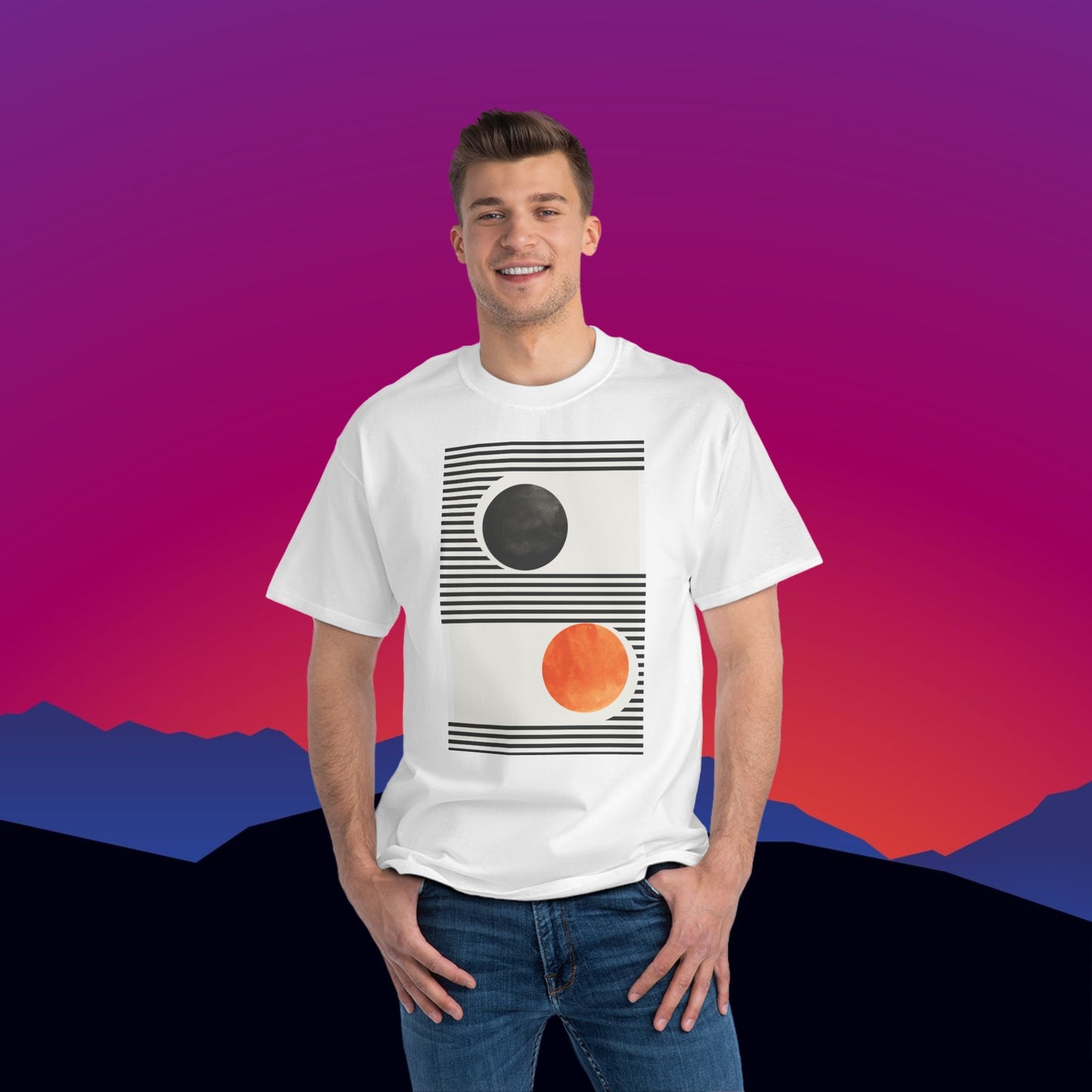 Planetary Yin Yang T-Shirt: (Hanes Beefy-T 100% Preshrunk Cotton Custom Printed by TheGlassyLass.com