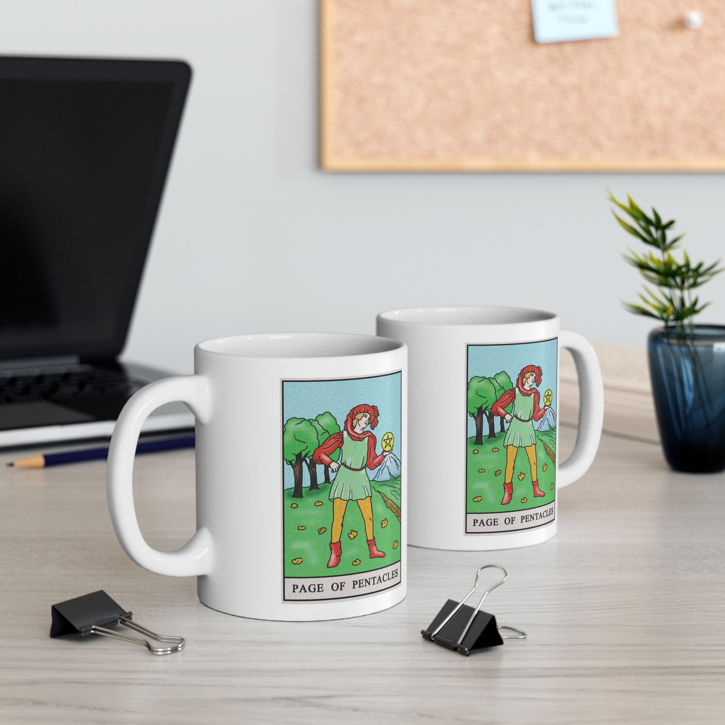 Page of Pentacles Tarot Card Coffee Mug - Double Sided Print, White Ceramic, 11oz by TheGlassyLass.com