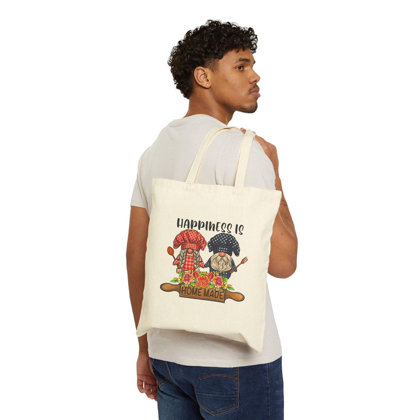 Happiness Is Gnome Made Logo Tote Bag - Heavyweight 100% Cotton Canvas by TheGlassyLass.com