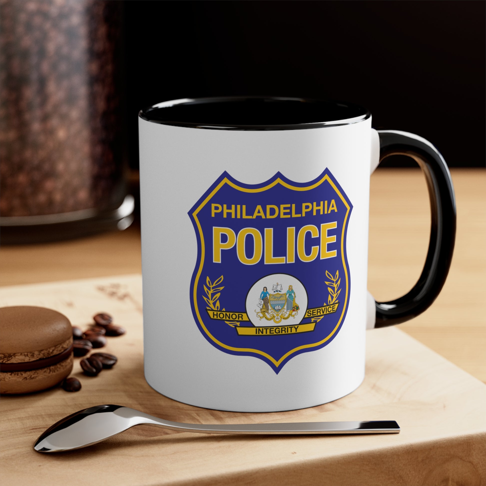 Philadelphia Police Coffee Mug - Double Sided Black Accent White Ceramic 11oz by TheGlassyLass.com