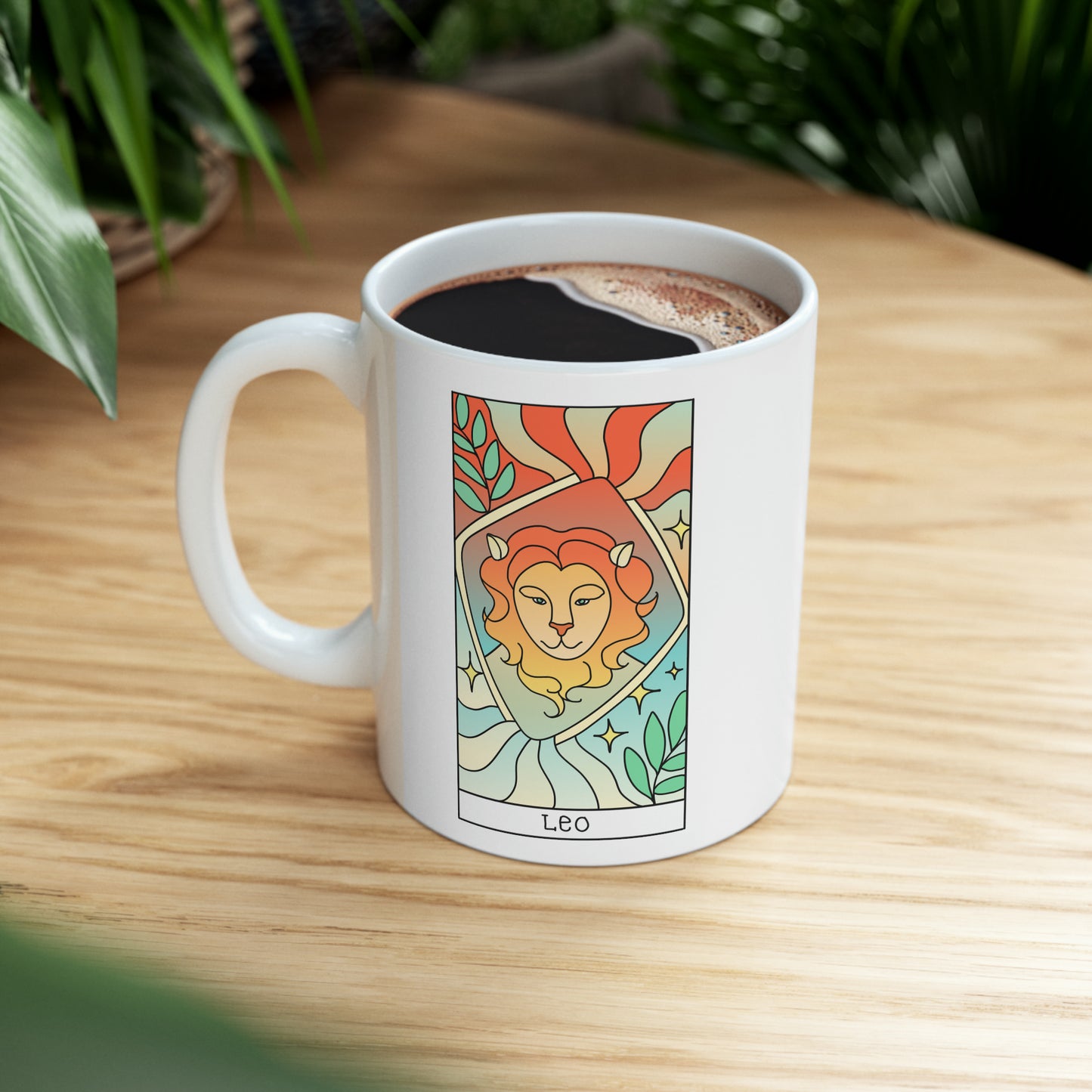 Leo Tarot Card Coffee Mug - Double Sided 11oz White Ceramic by TheGlassyLass.com