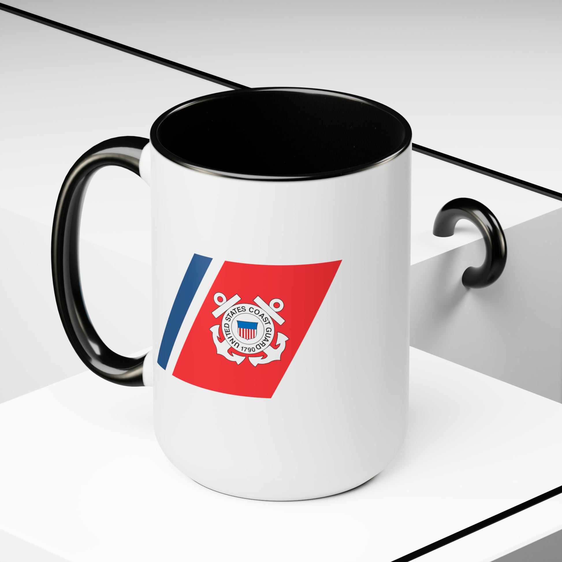 Coast Guard Hull Crest Coffee Mug - Double Sided Black Accent White Ceramic 15oz by TheGlassyLass.com