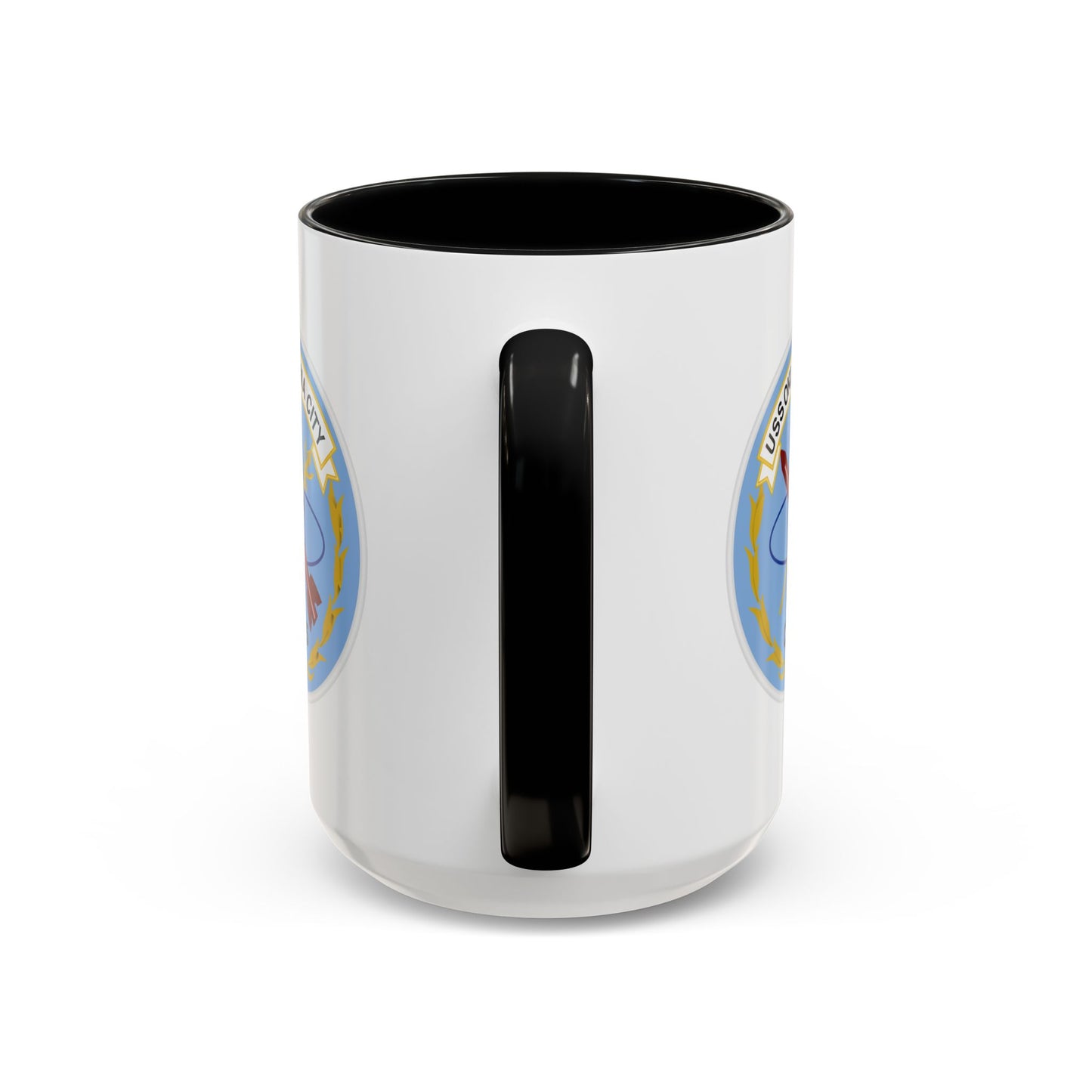 USS Oklahoma City CLG-5 Seal Coffee Mug - Double Sided Print, Black Accent White Ceramic, 15oz by TheGlassyLass.com