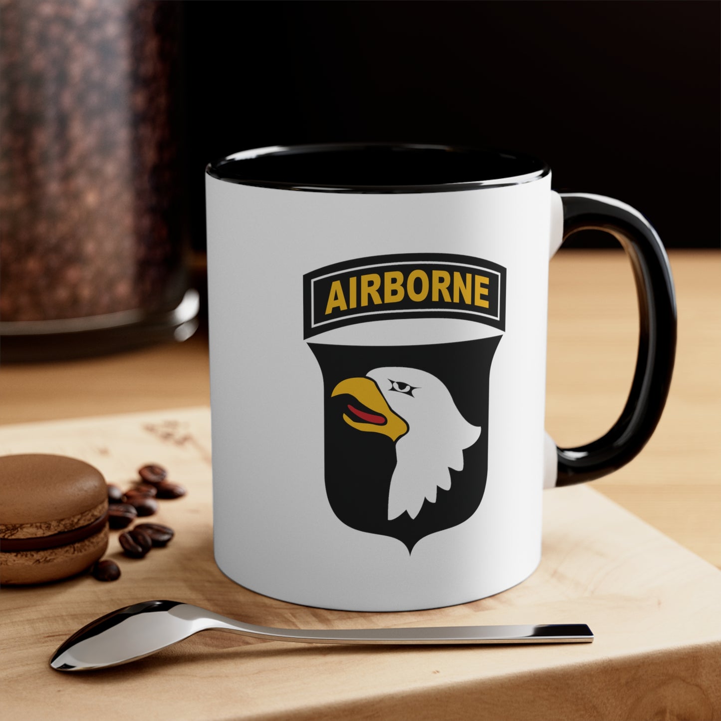 US Army Airborne Coffee Mugs - Double Sided Black Accent White Ceramic 11oz by TheGlassyLass