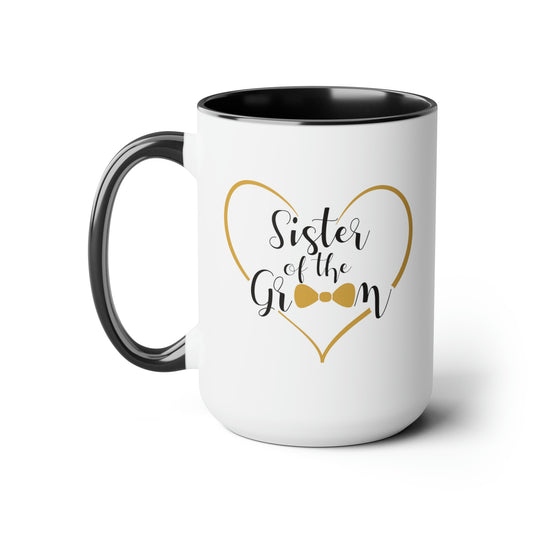 Sister of the Groom Coffee Mug - Double Sided Black Accent Ceramic 15oz by TheGlassyLass.com