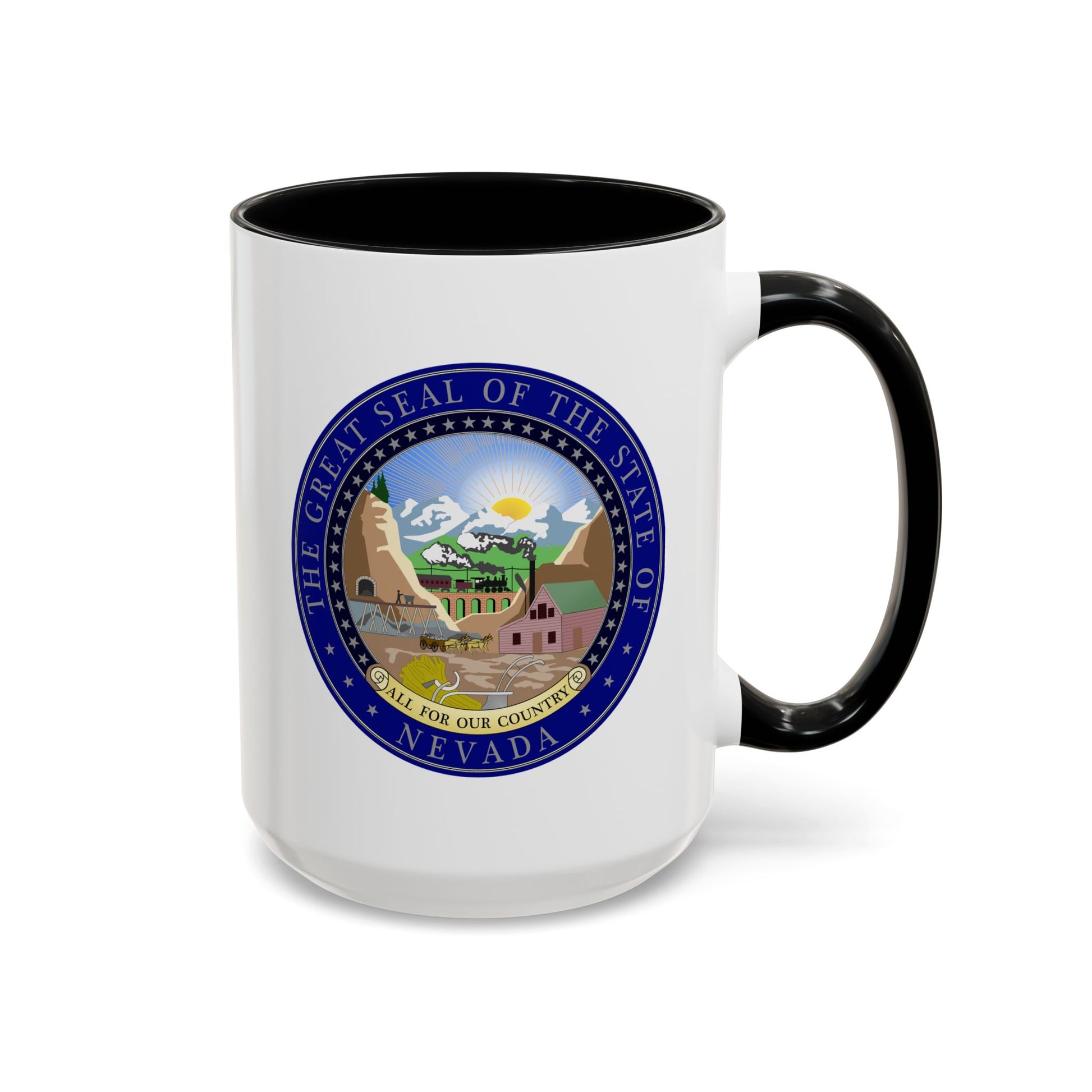 State Seal of Nevada Coffee Mug - Double Sided Print, Black Accent White Ceramic, 15oz by TheGlassyLass.com
