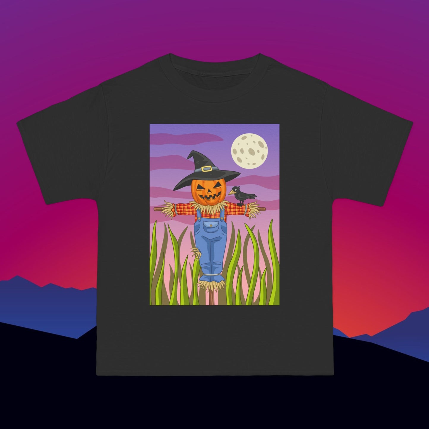 Jack O'Lantern Scarecrow T-Shirt: (Hanes Beefy-T 100% Preshrunk Cotton Custom Printed by TheGlassyLass.com