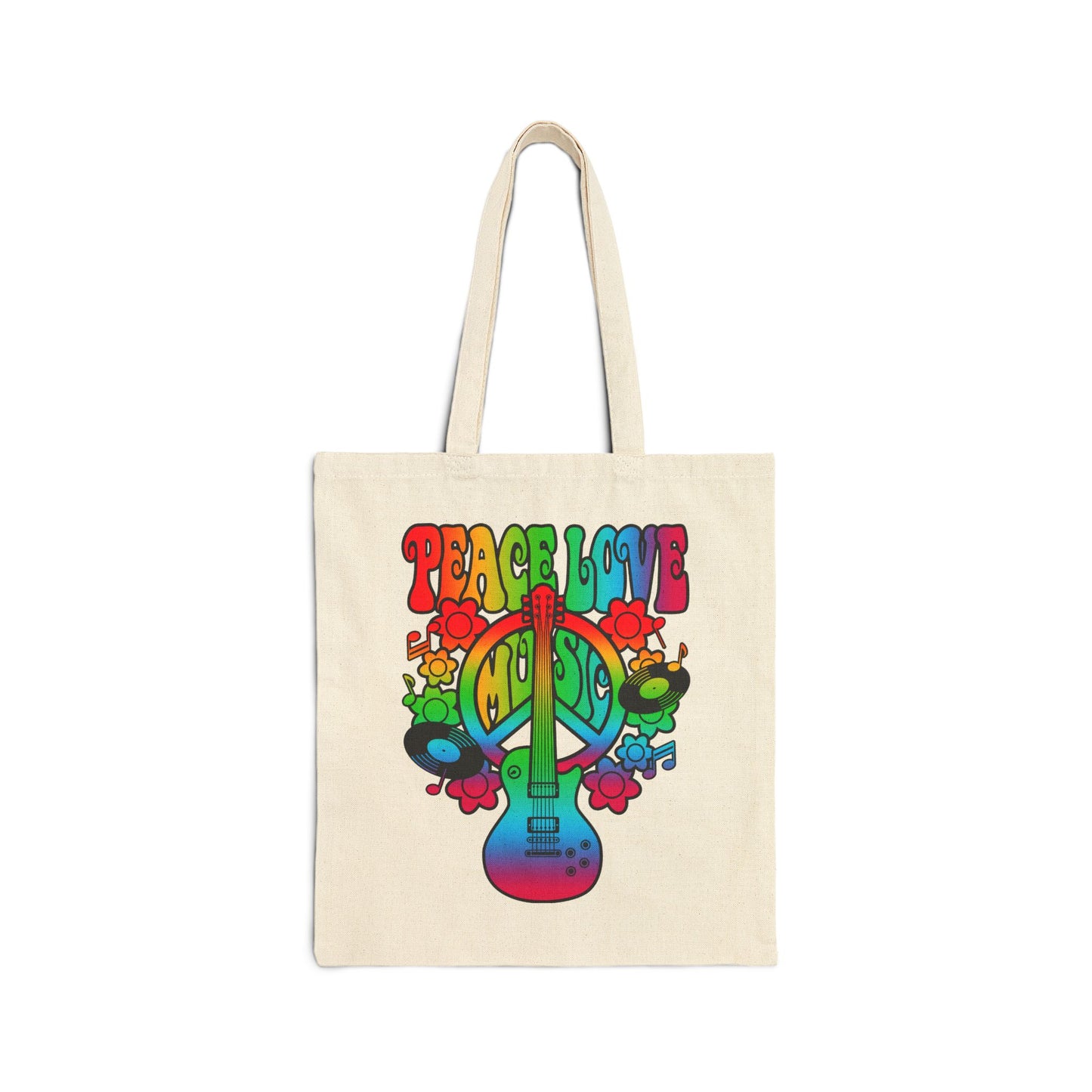 Peace Love and Music Logo Tote Bag - Heavyweight 100% Cotton Canvas by TheGlassyLass.com