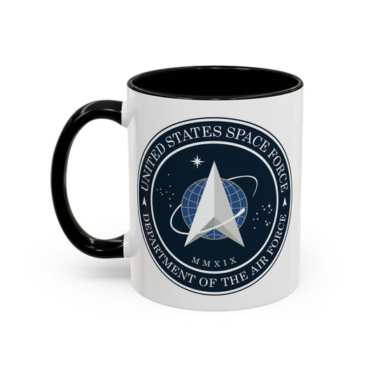 US Space Force Seal Coffee Mug - Double Sided Black Accent Ceramic 11oz - by TheGlassyLass.com