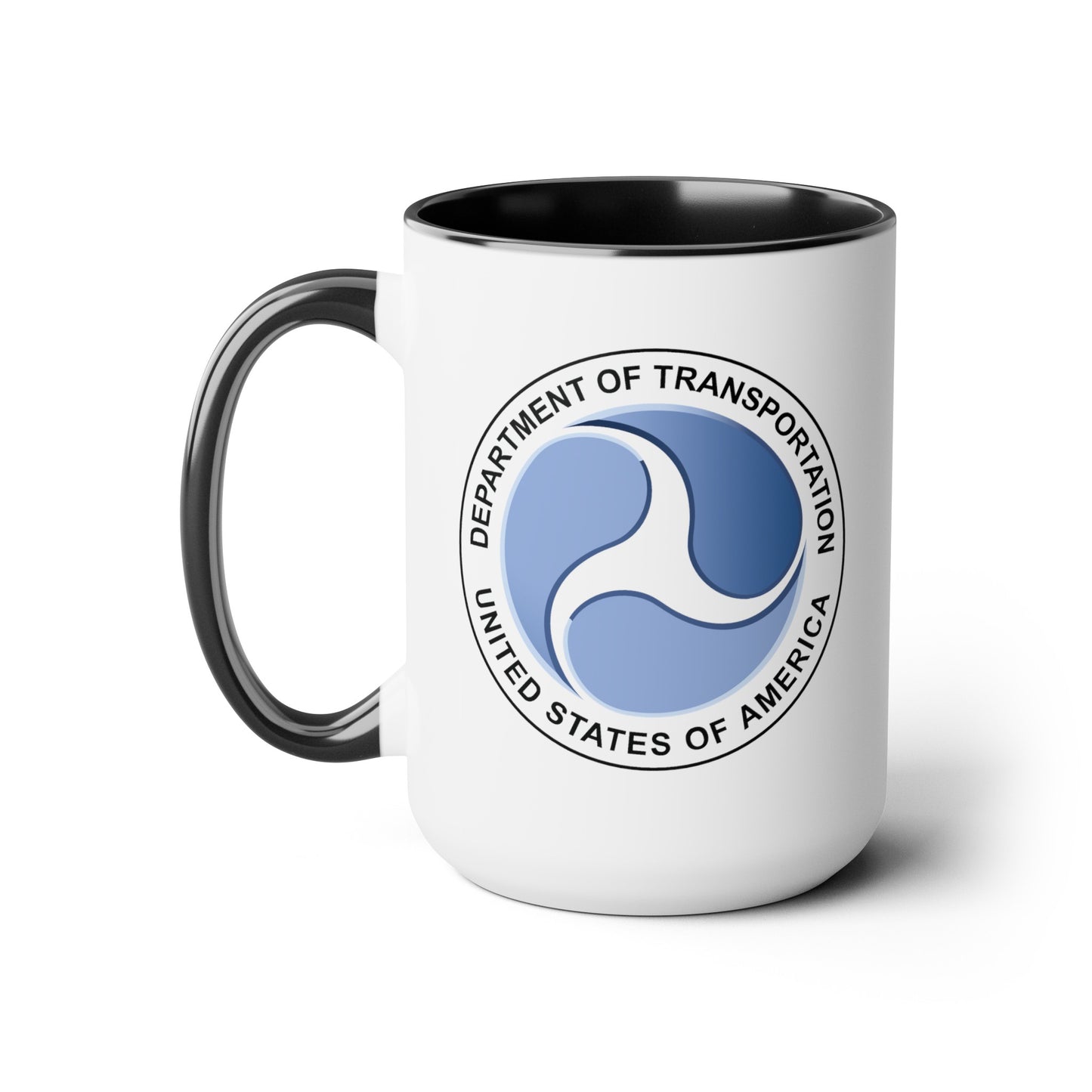 Department of Transportation Coffee Mug - Double Sided Black Accent White Ceramic 15oz by TheGlassyLass.com