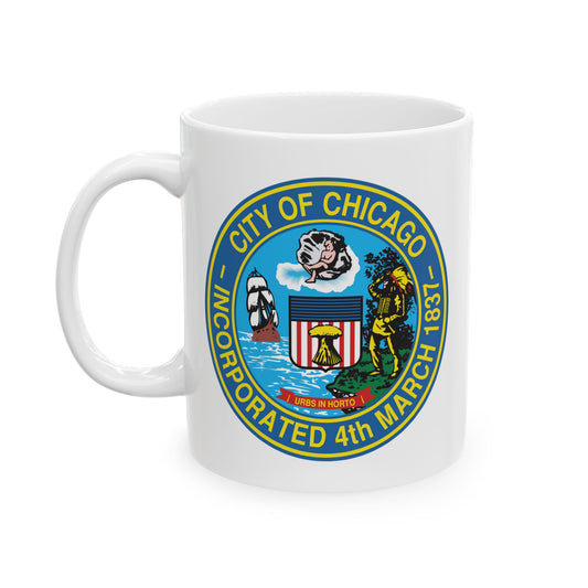 City of Chicago Coffee Mug - Double Sided Print, White Ceramic, 11oz by TheGlassyLass.com