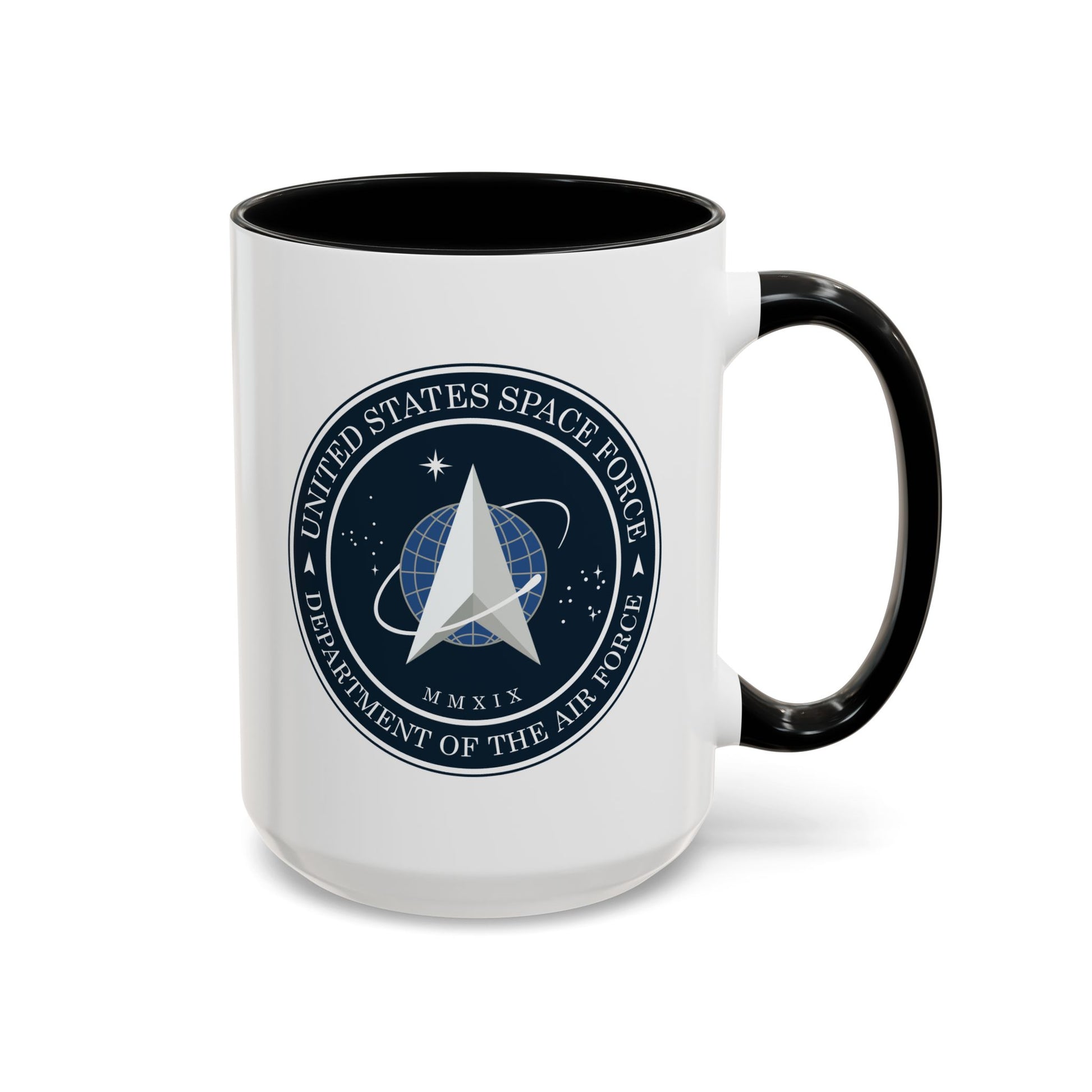 US Space Force Seal Coffee Mug - Double Sided Black Accent Ceramic 15oz - by TheGlassyLass.com