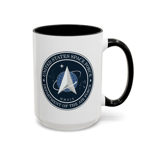 US Space Force Seal Coffee Mug - Double Sided Black Accent Ceramic 15oz - by TheGlassyLass.com
