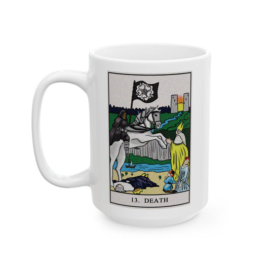 Death Tarot Card Coffee Mug - Double Sided White Ceramic 15oz by TheGlassyLass.com