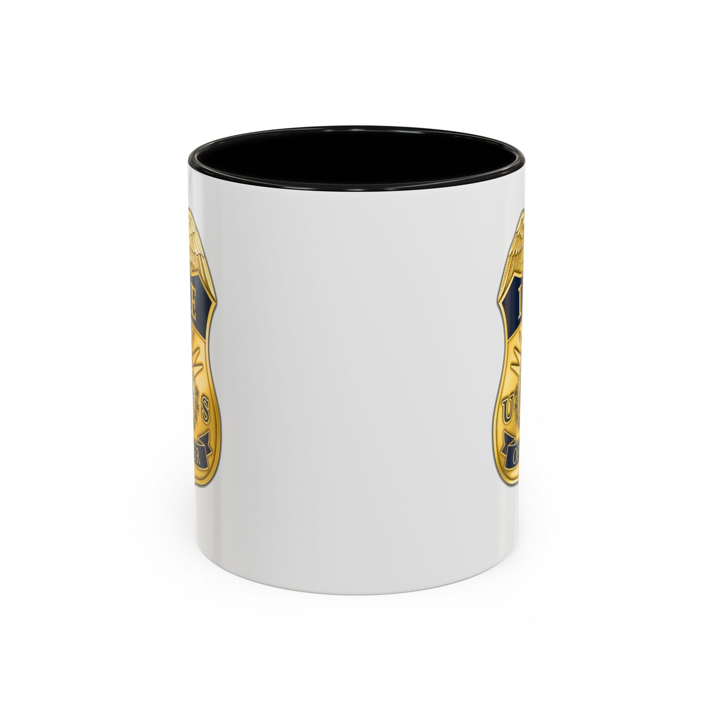ICE Immigration and Customs Enforcement Badge Coffee Mug - Double Sided Black Accent White Ceramic 11oz by TheGlassyLass.com
