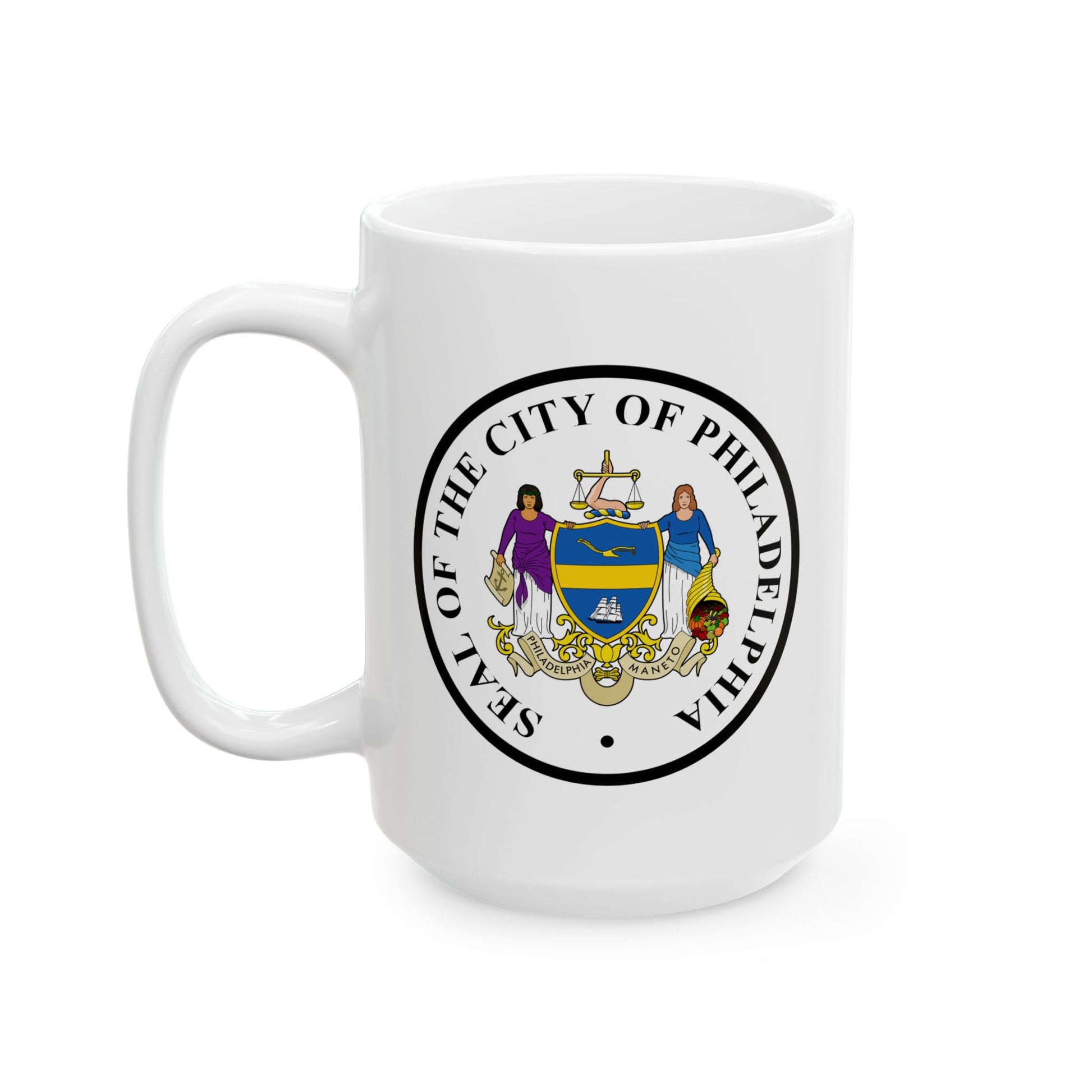 City of Philadelphia Seal Coffee Mug - Double Sided Print, White Ceramic, 15oz by TheGlassyLass.com