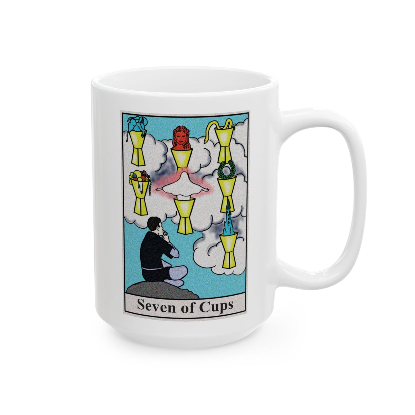 Seven of Cups Tarot Card Coffee Mug - Double Sided White Ceramic 15oz by TheGlassyLass.com