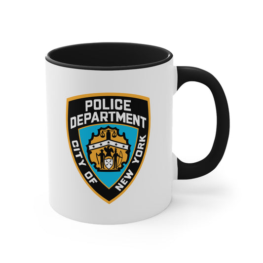 NYPD Logo Coffee Mug - Double Sided Black Accent White Ceramic 11oz by TheGlassyLass.com