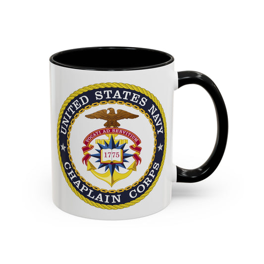 United States Navy Chaplain Corps Seal - Double Sided Black Accent White Ceramic Coffee Mug 11oz by TheGlassyLass.com