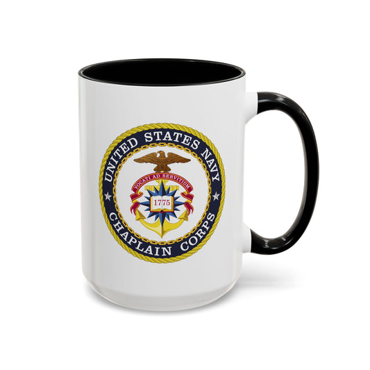 United States Navy Chaplain Corps Seal - Double Sided Black Accent White Ceramic Coffee Mug 15oz by TheGlassyLass.com