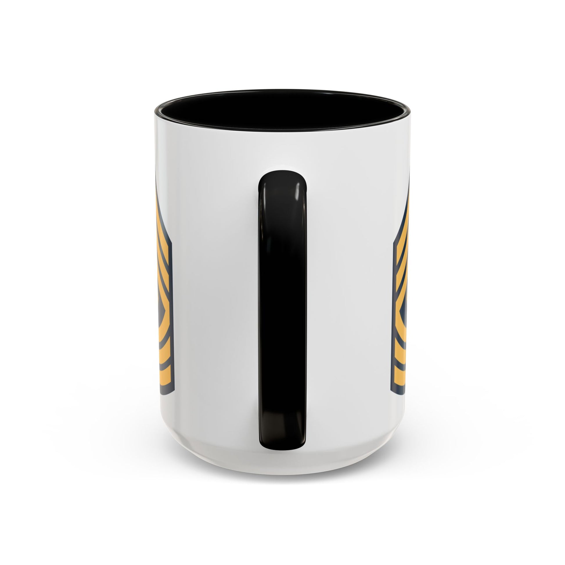 US Army First Sergeant (E-8) Stripes Coffee Mug - Double Sided Print, Black Accent White Ceramic, 15oz by TheGlassyLass.com