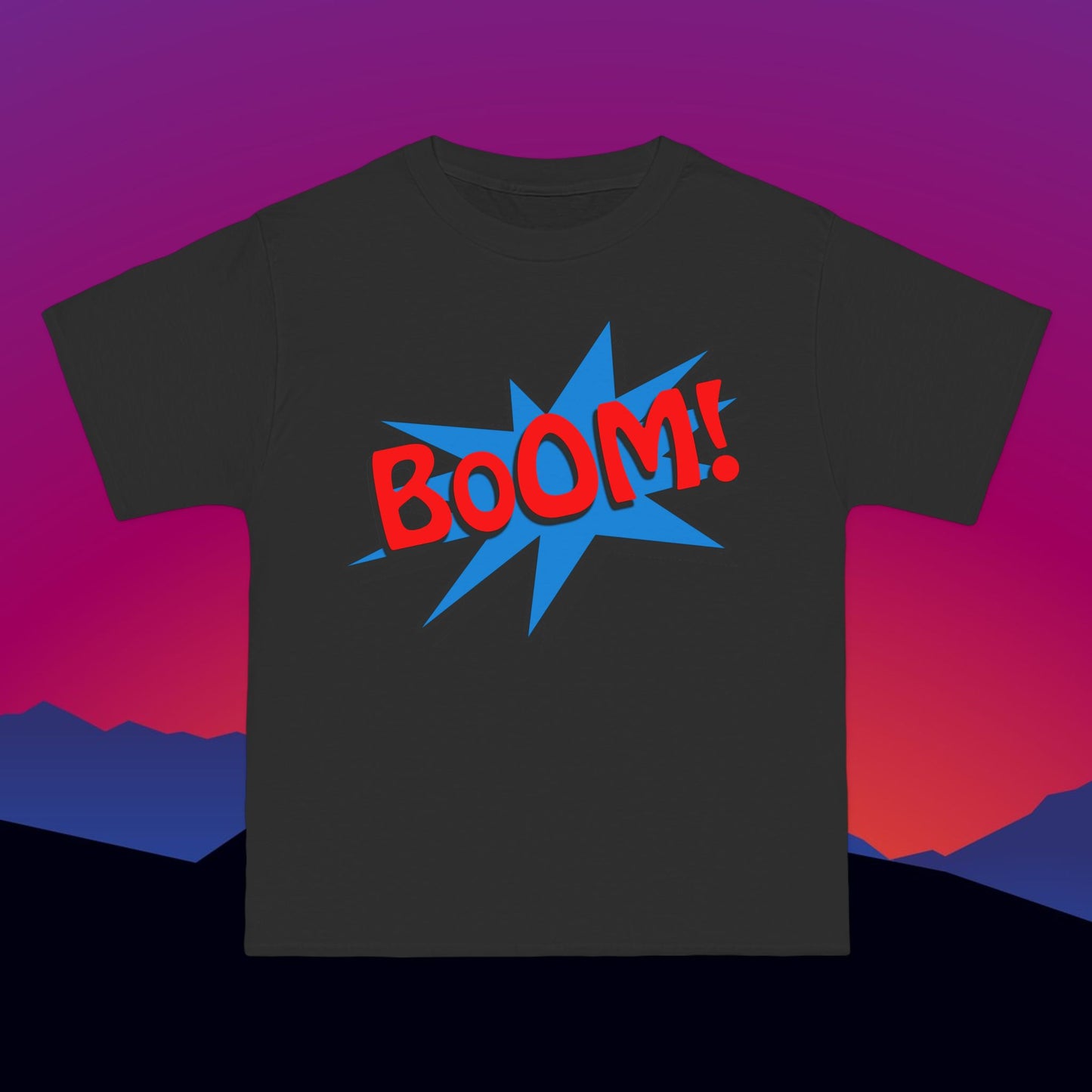 Superhero BOOM T-Shirt: (Hanes Beefy-T 100% Preshrunk Cotton) Custom Printed by TheGlassyLass.com