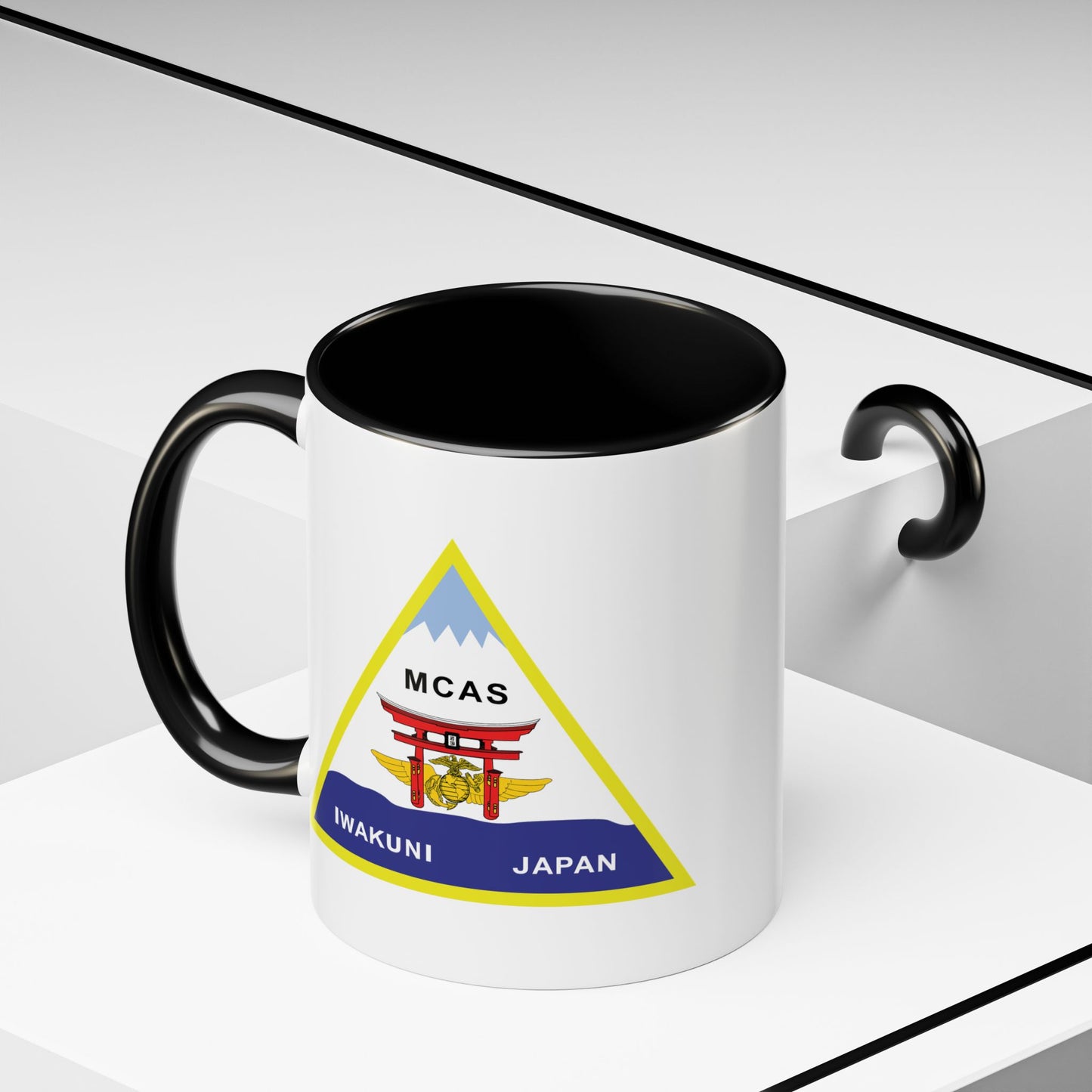 Marine Corps Air Station Iwakuni Japan Coffee Mug - Double Sided Black Accent White Ceramic 11oz by TheGlassyLass.com