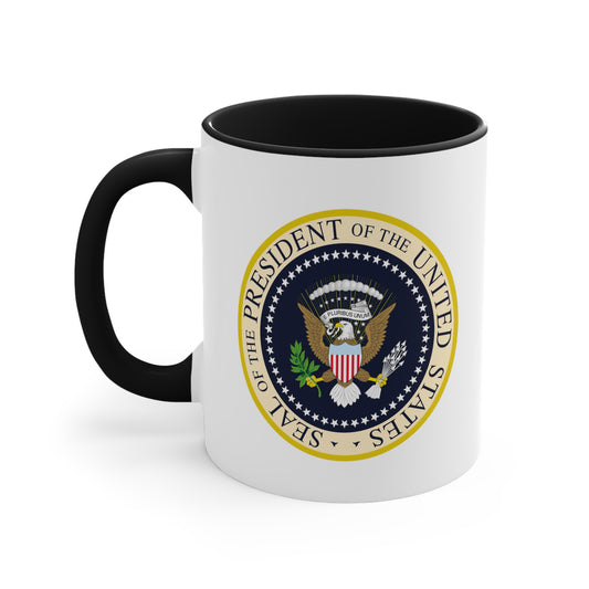 Presidential Seal Coffee Mug - Double Sided Black Accent White Ceramic 11oz by TheGlassyLass
