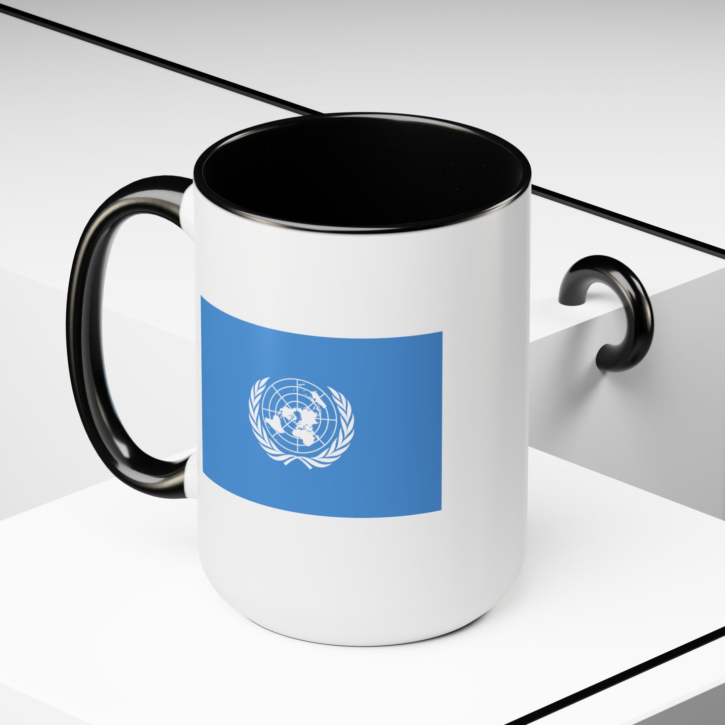 United Nations Coffee Mug - Double Sided Black Accent White Ceramic 15oz by TheGlassyLass.com