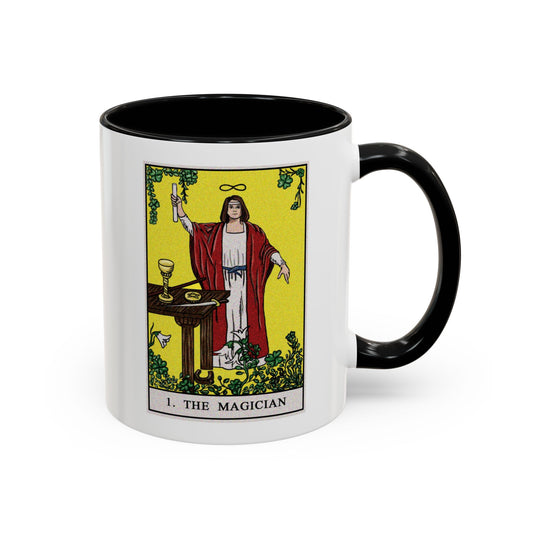 The Magician Tarot Card Coffee Mug - Double Sided Print, Black Accent White Ceramic, 11oz by TheGlassyLass.com