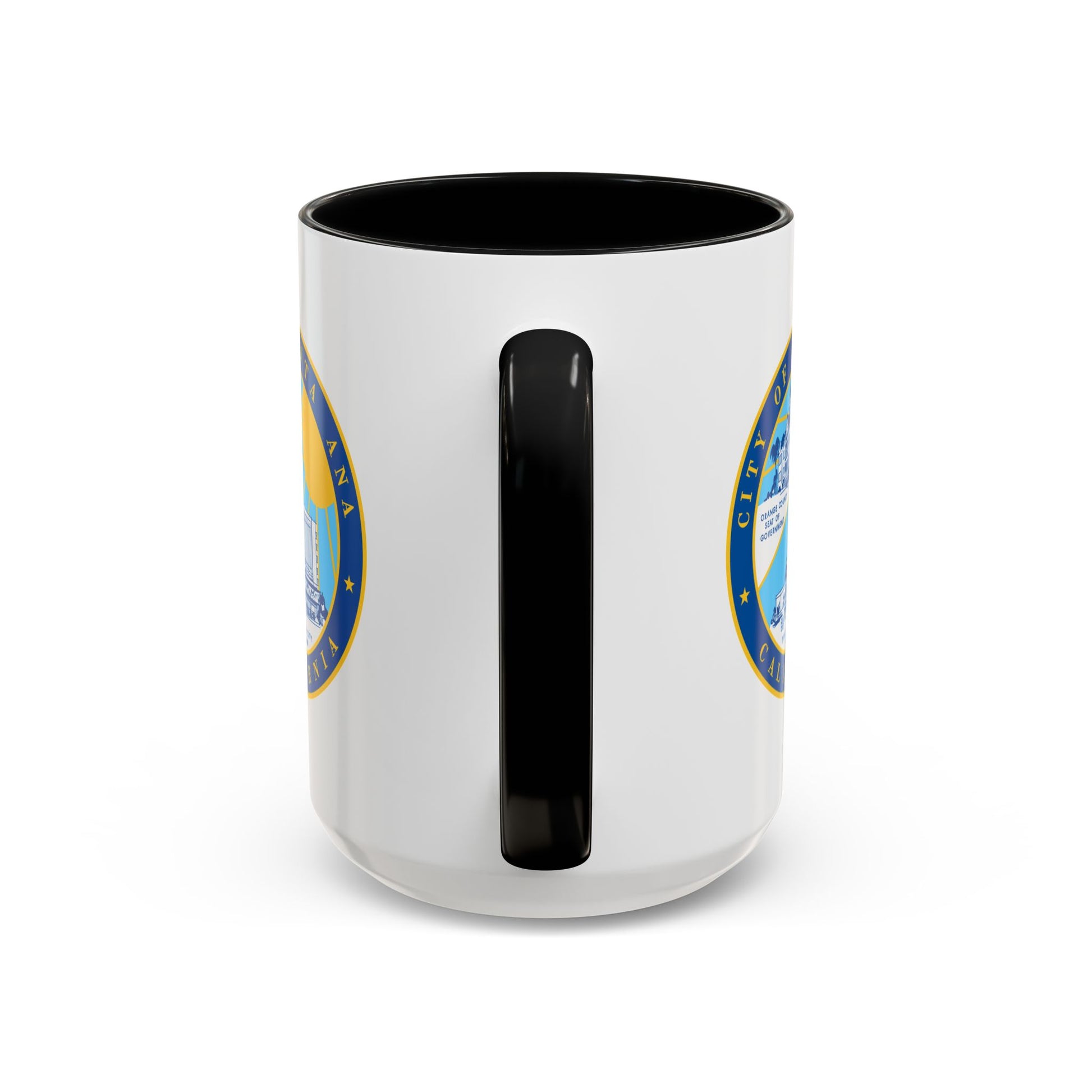 Santa Ana California Seal Coffee Mug - Double Sided Print, Black Accent White Ceramic, 15oz by TheGlassyLass.com