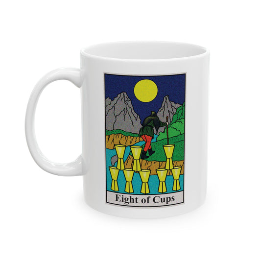Eight of Cups Tarot Card Coffee Mug - Double Sided Print, White Ceramic, 11oz by TheGlassyLass.com