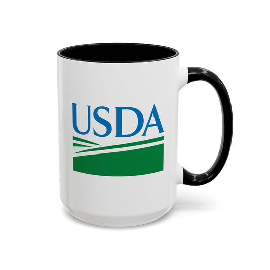 USDA Seal Coffee Mug - Double Sided Black Accent White Ceramic 15oz by TheGlassyLass.com