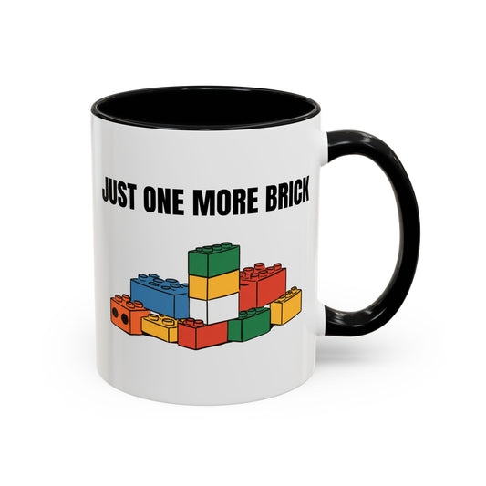 LEGO Just One More Brick Coffee Mug - Double Sided Black Accent White Ceramic 11oz by TheGlassyLass.com