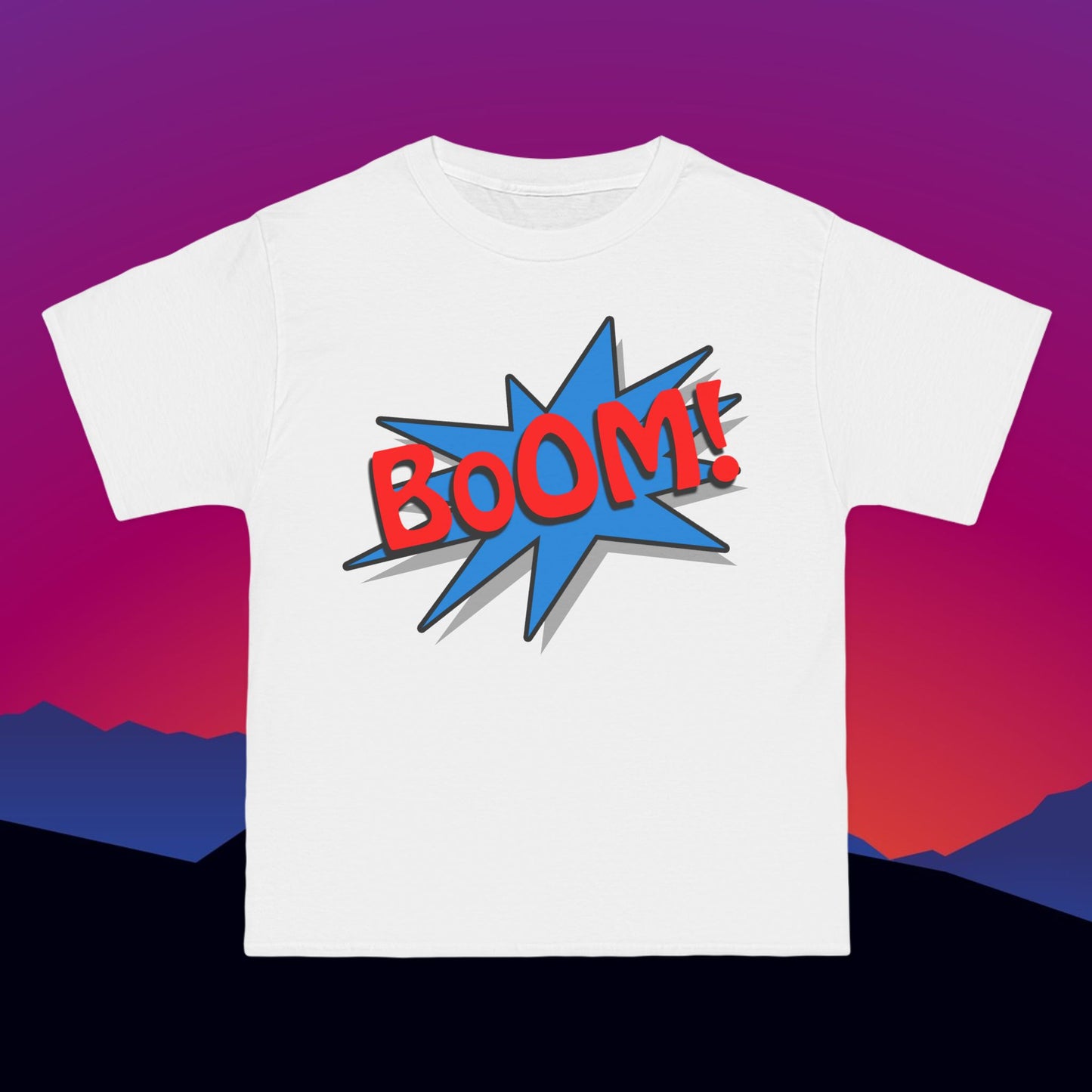 Superhero BOOM T-Shirt: (Hanes Beefy-T 100% Preshrunk Cotton) Custom Printed by TheGlassyLass.com