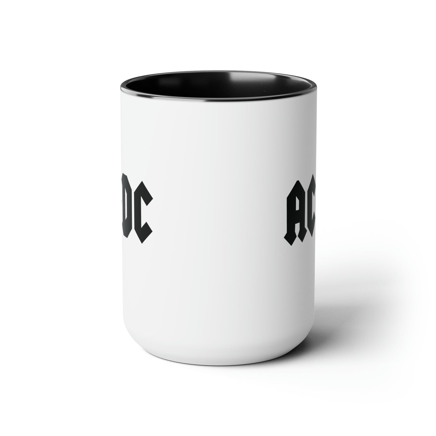 AC DC Coffee Mug - Double Sided Black Accent White Ceramic 15oz by TheGlassyLass