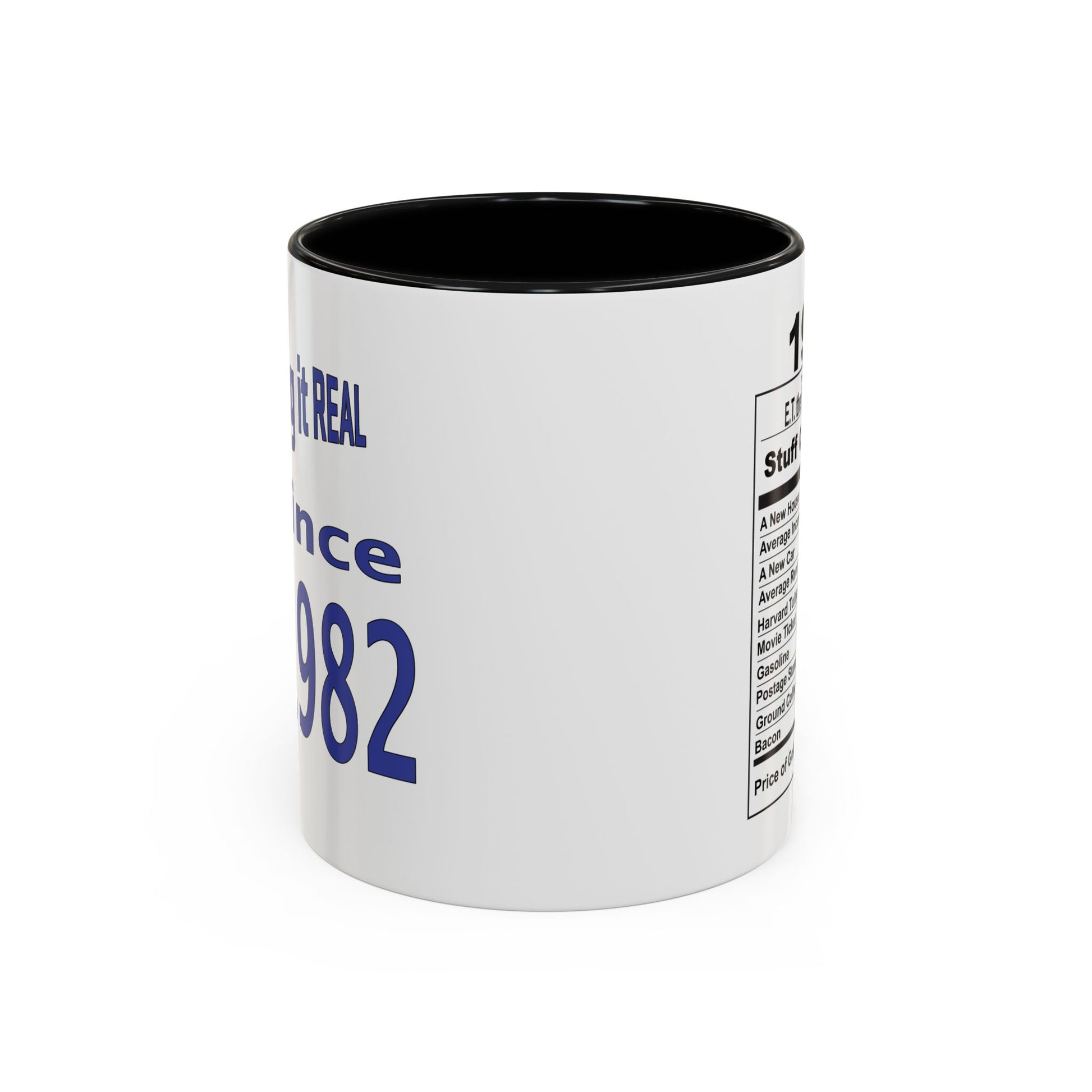 Keepin it Real Since 1981 Coffee Mug - Double Sided Print, Black Accent White Ceramic, 11oz by TheGlassyLass.com