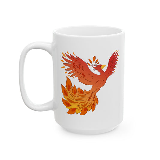 Phoenix Rising Coffee Mug - Double Sided White Ceramic 15oz by TheGlassyLass.com