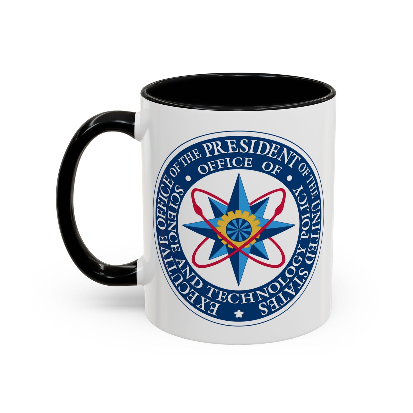 Executive Office of the President of the United States Science and Technology Policy Coffee Mug - Double Sided Print, Black Accent White Ceramic, 11oz by TheGlassyLass.com