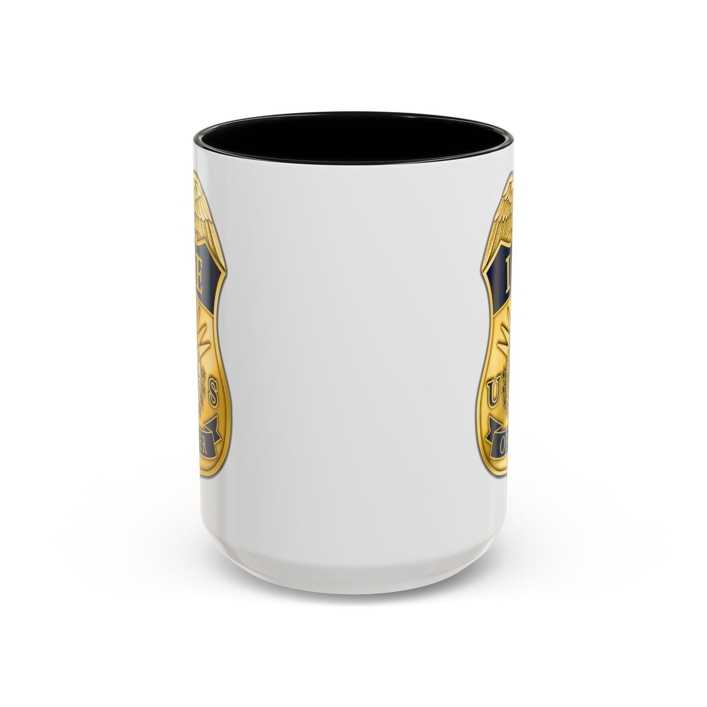 ICE Immigration and Customs Enforcement Badge Coffee Mug - Double Sided Black Accent White Ceramic 15oz by TheGlassyLass.com