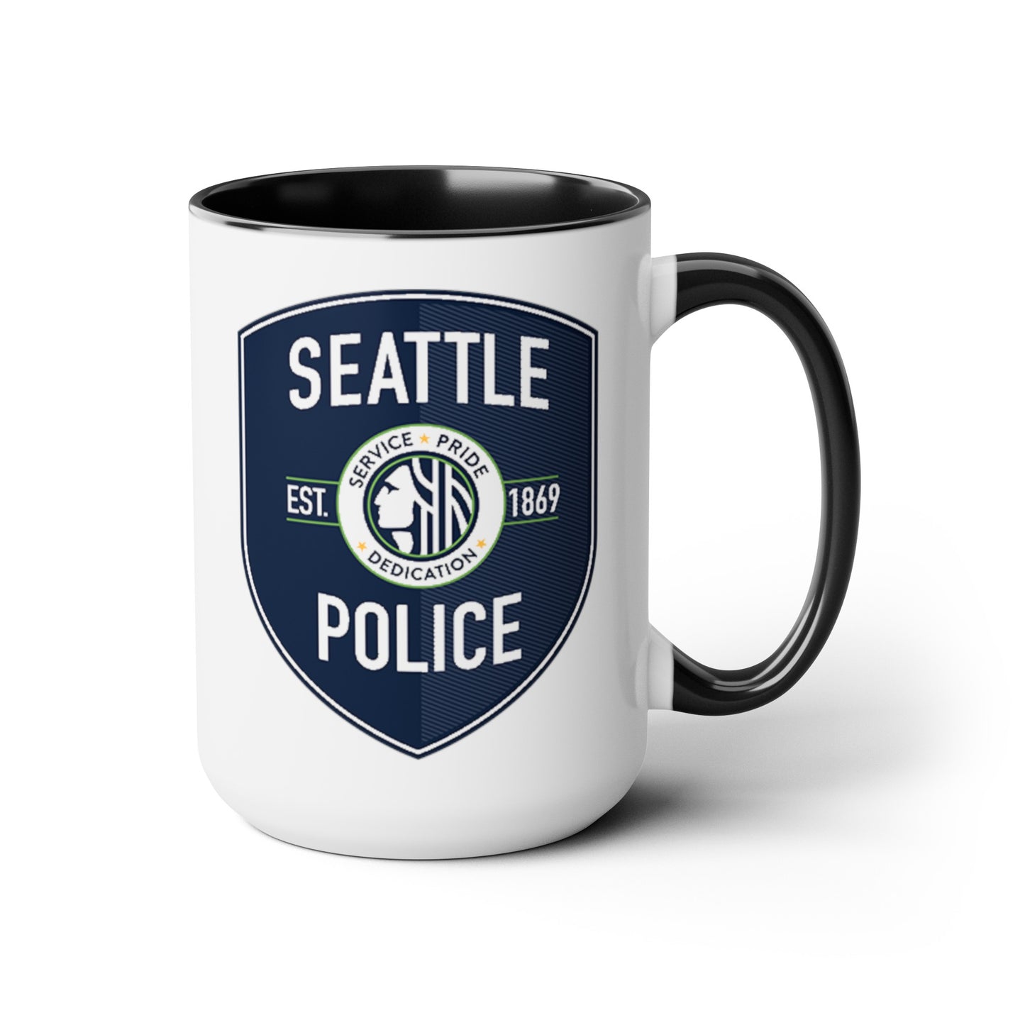 Seattle Police Coffee Mug - Double Sided Black Accent White Ceramic 15oz by TheGlassyLass.com