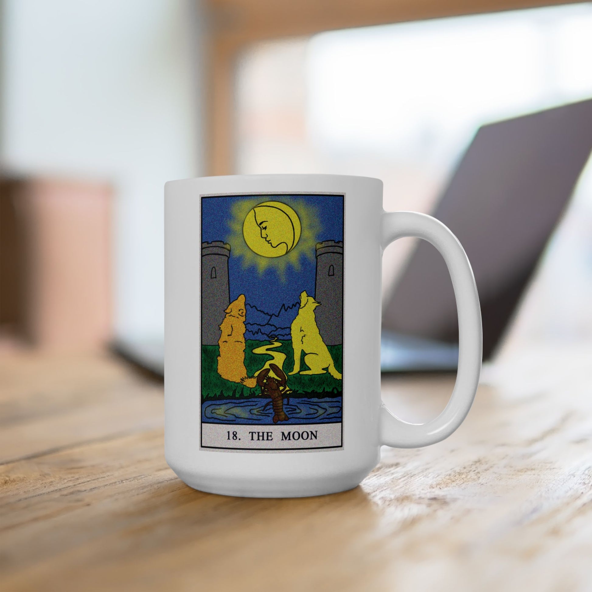 The Moon Tarot Card Coffee Mug - Double Sided White Ceramic 15oz by TheGlassyLass.com