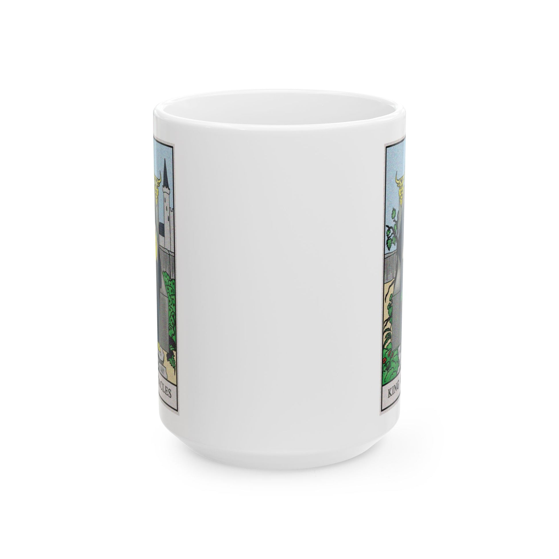 King of Pentacles Tarot Card Coffee Mug - Double Sided White Ceramic 15oz by TheGlassyLass.com