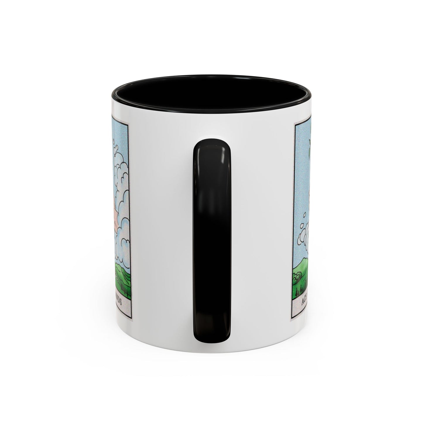 Ace of Wands Tarot Card Coffee Mug - Double Sided Print, Black Accent White Ceramic, 11oz by TheGlassyLass.com