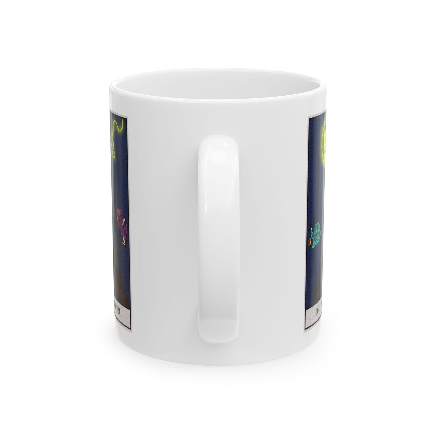 The Tower Tarot Card Coffee Mug - Double Sided Print, White Ceramic, 11oz by TheGlassyLass.com
