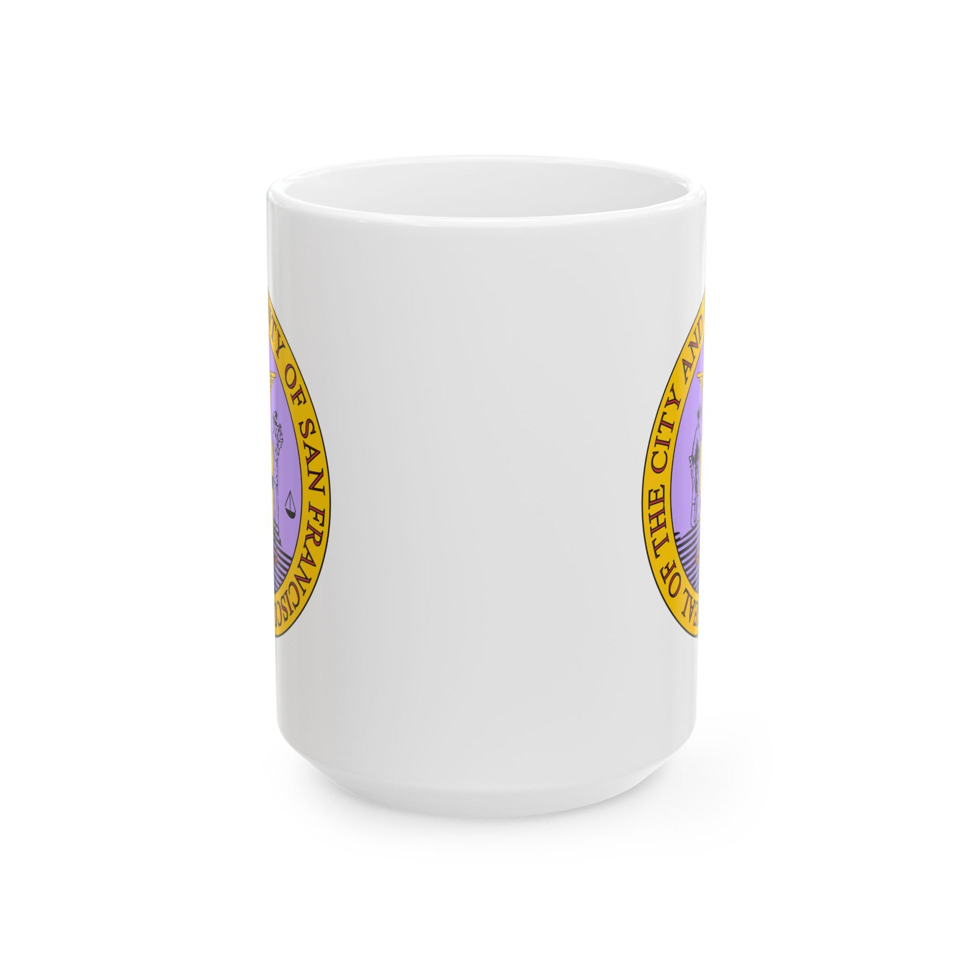 San Francisco City / County Seal Coffee Mug - Double Sided Print, White Ceramic, 15oz by TheGlassyLass.com