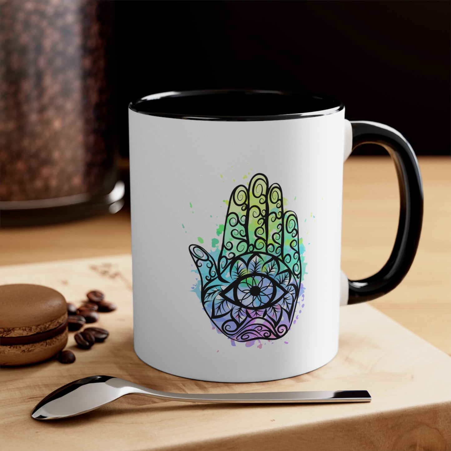 3rd Eye Coffee Mug - Double Sided Black Accent White Ceramic 11oz by TheGlassyLass